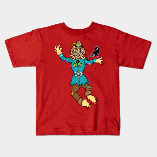 Cute Dancing Scarecrow and Crow Kids T-Shirt by Art by Deborah Camp